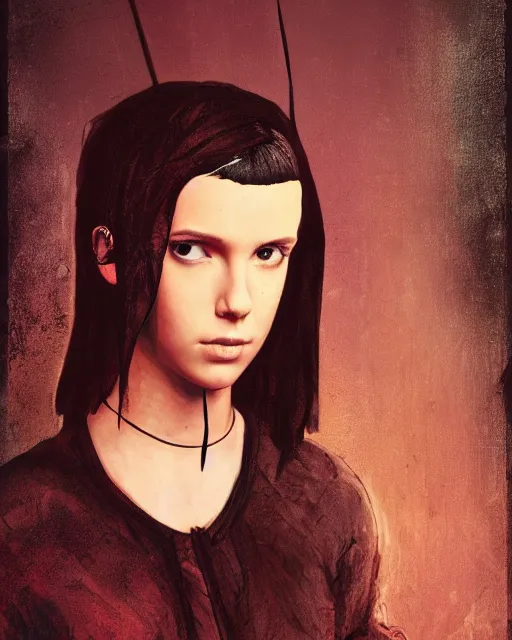 Image similar to cyberpunk millie bobby brown by leonardo da vinci