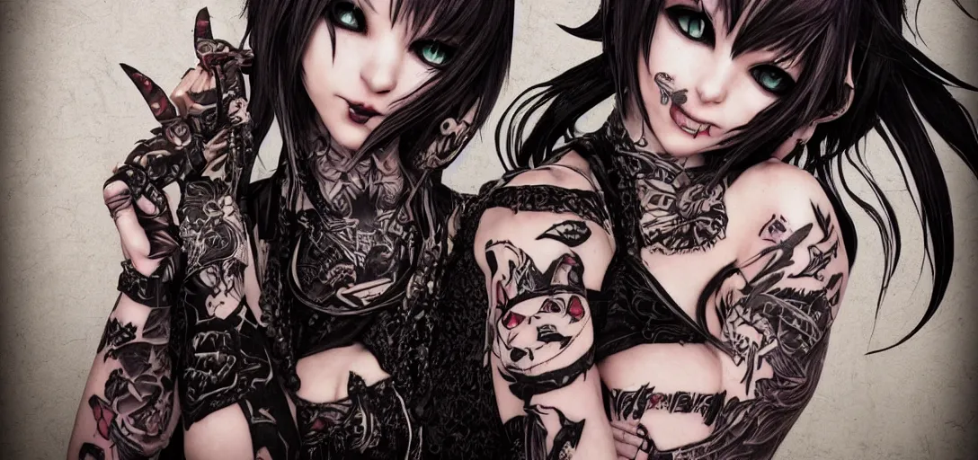 Image similar to cat girl with tattoos final fantasy 14 gothic dark