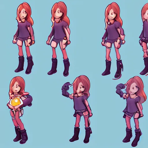 Prompt: walk animation sprite sheet of a girl, artstation, detailed, concept art, 4 k,