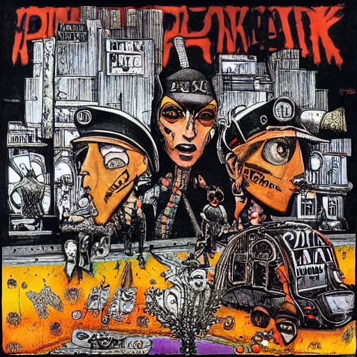 Image similar to punk album cover, black, white, orange, psychedelic, new age, magic, enki bilal