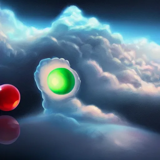 Image similar to a stunning wide angle view of a pokeball falling from a cliff into space, highly detailed clouds, artistic composition, sharp focus, intricate concept art, digital painting, colorful flat surreal design, hd, 8 k, artstation, ambient lighting