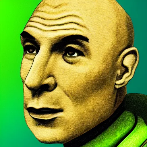 Image similar to portrait of a green jean - luc picard, avocado texture, avocado hat