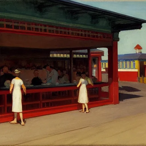 Prompt: a hawker centre, by edward hopper