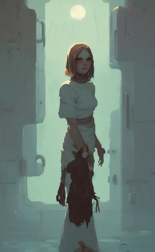 Prompt: female slavic healer by atey ghailan, by greg rutkowski, by simon stalenhag, by greg tocchini, by james gilleard, by joe fenton, by kaethe butcher dynamic lighting, gradient light blue, brown, blonde cream and white color scheme, grunge aesthetic