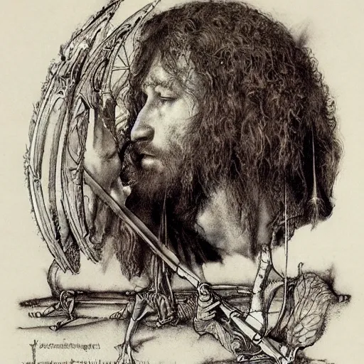 Prompt: 1 9 7 0 s orchestral music album art by alan lee and albrecht durer