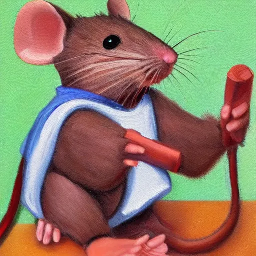 Prompt: A portrait of a mouse wearing scrubs and a face mask, oil painting