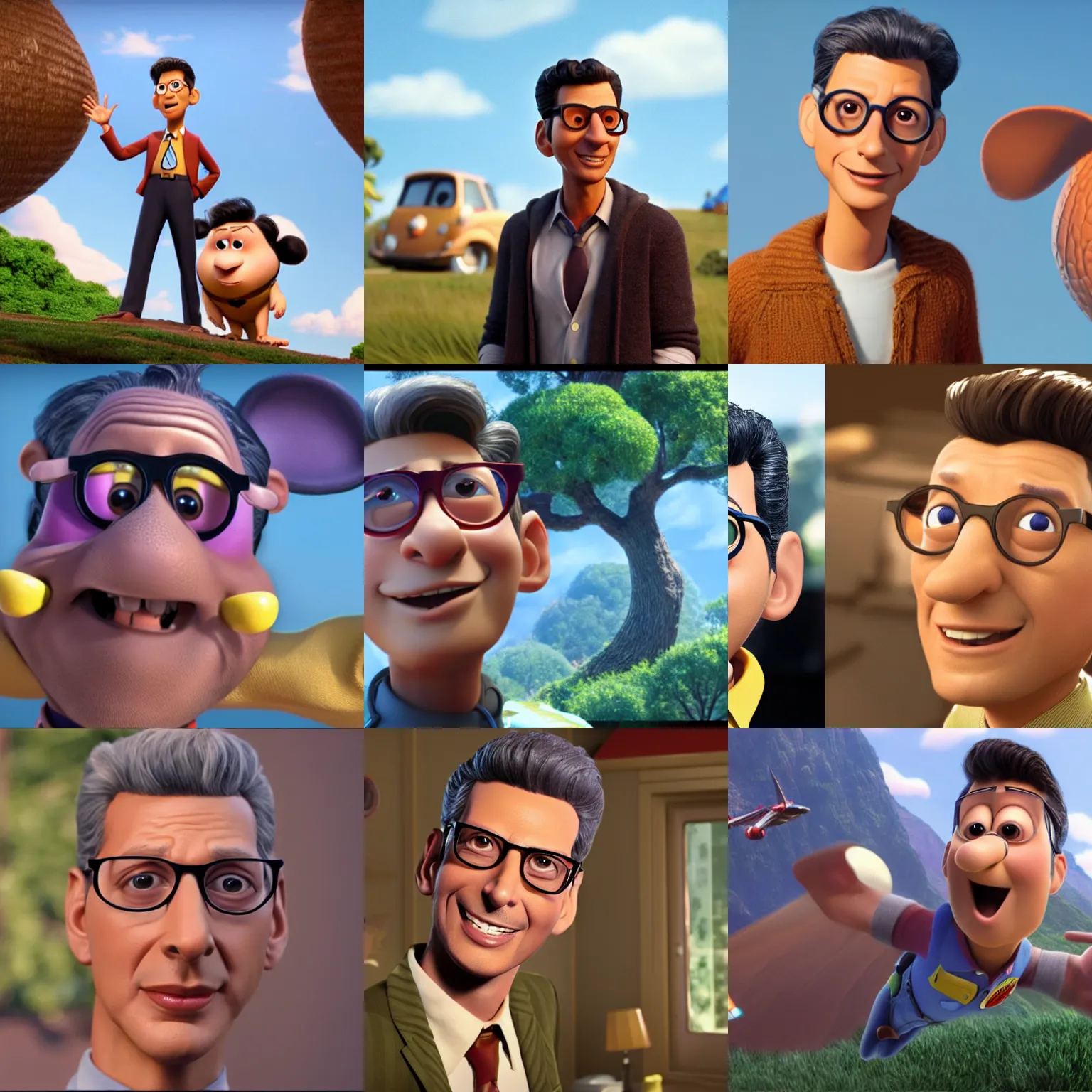 Prompt: 2 0 years old jeff goldblum as a pixar disney character from up ( 2 0 0 9 ), unreal engine, octane render, 3 d render, photorealistic