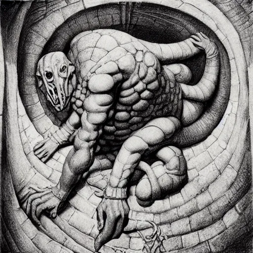 Image similar to dungeon and dragons lithography on paper ( ( secret artefact ) ) conceptual figurative ( post - morden ) monumental dynamic portrait drawn by ( ( ( william blake ) ) ) and goya and hogarth, inspired by escher, illusion surreal art, highly conceptual figurative art, intricate detailed illustration, controversial poster art, polish poster art, geometrical drawings, no blur