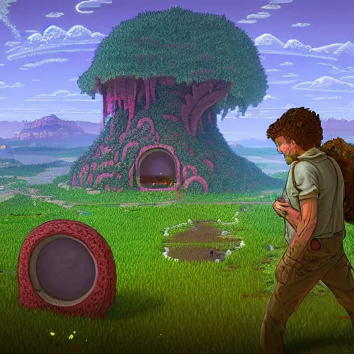 Image similar to a portal to terraria. detailed. rule of thirds. intricate. sharp focus. wide angle. unreal engine 8 k. painting by scott listfield