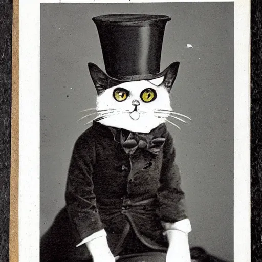 Prompt: a yellow cat with a top hat and a monocle monocle monocle, vintage photo