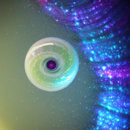 Prompt: spiral galaxy in a soap bubble, octane render, HD, volumetric lighting, high details