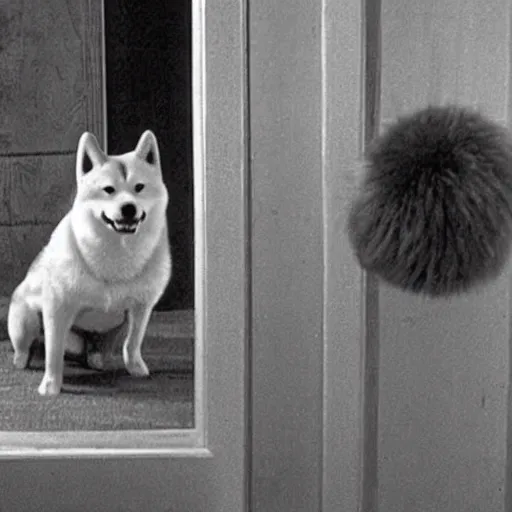 Image similar to A still of a Shiba Inu as Jack Torrance in The Shining (1980)