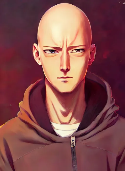 Image similar to handsome saitama, avatar ang, half body shot, path traced, highly detailed, high quality, digital painting, alena aenami, lilia alvarado, shinji aramaki, karol bak, alphonse mucha, tom bagshaw