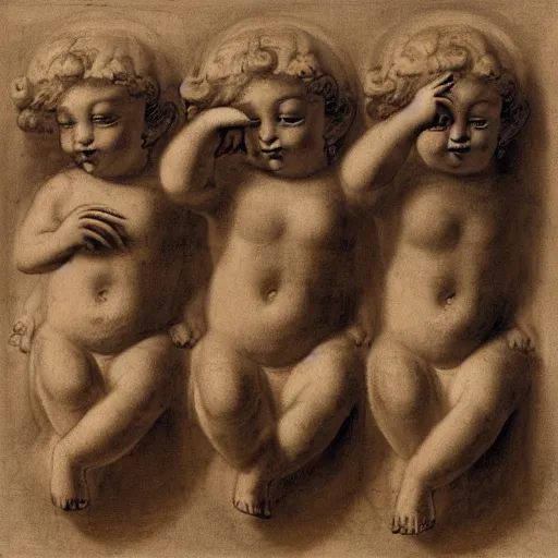 Image similar to cherub with 4 faces, by leonardo davinci