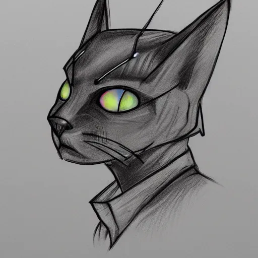 Prompt: cyberpunk cat wearing a suit sketch side view