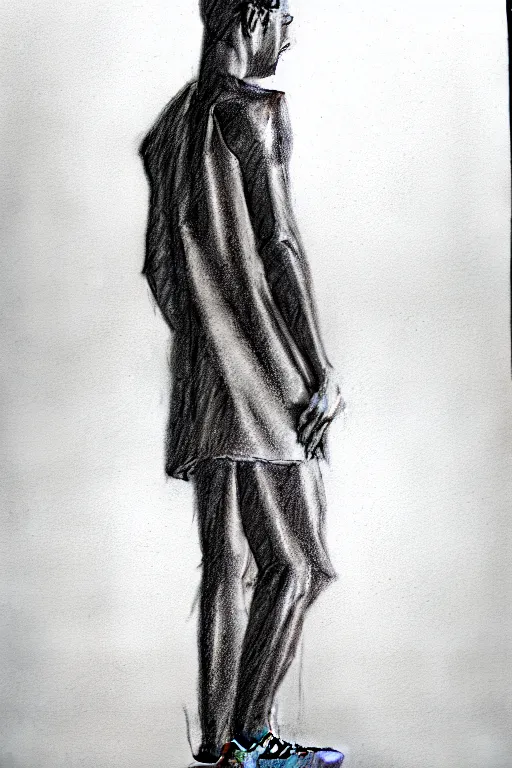 Image similar to a drawn man standing in the rain. pencil sketch.