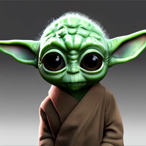 Prompt: Baby Yoda in style of Tim Burton, zbrush, hyper realistic, Unreal Engine 5, Artstation, wide shot