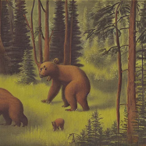 Image similar to two Chippewa boys stalk a small black bear in the forest painted by John Mix Stanley