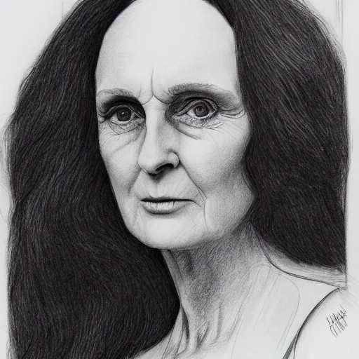 Prompt: pencil illustration of Grace coddington highly detailed, cinematic,