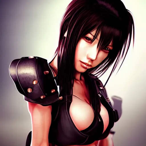 Prompt: head, shoulders and body artwork of tifa lockhart, detailed, trending on artstation