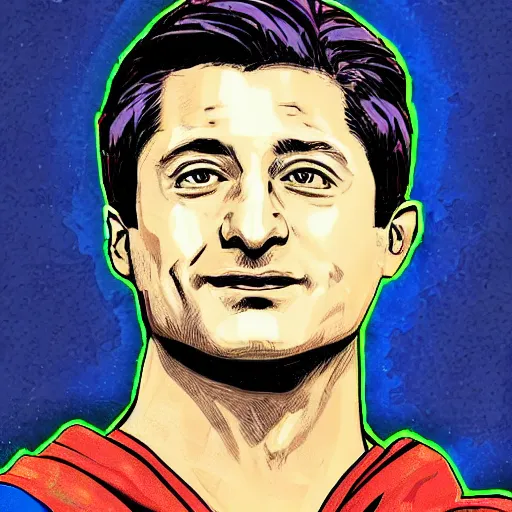 Image similar to Zelensky in a superman outfit, digital art