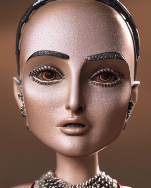 Image similar to highly detailed closeup, face profile portrait of a tin toy natalie portman as the staue of liberty, bikini, depth of field, nicoletta ceccoli, mark ryden, lostfish, max fleischer, breathtaking, detailed and intricate environment, 8 k resolution, hyperrealistic, octane render