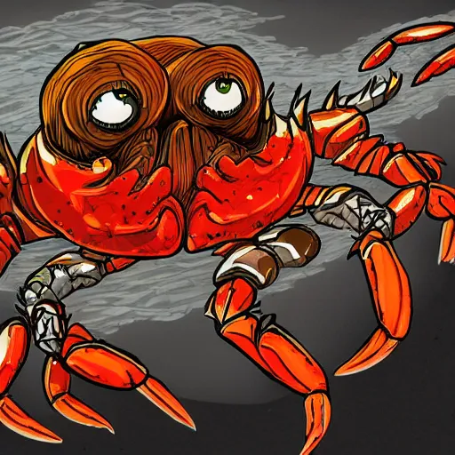 Image similar to a detailed illustration of a crab monster, art station, Flickr, concept art