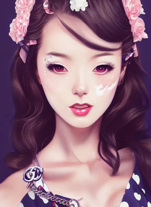 Image similar to a pin up and beautiful fashion dreamlke japan girl with lv jewelry, character art, art by artgerm, wlop, loish, hyperdetailed, 8 k realistic, symmetrical, global illumination, radiant light, frostbite 3 engine, cryengine, dof, trending on artstation, digital art, chanel, dior, detailed background