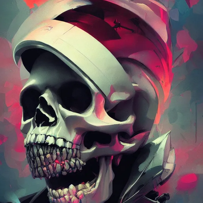 Image similar to a colorful comic noir illustration painting of a cyberpunk skull by sergey kolesov and artgerm and pascal blanche. in style of digital art, symmetry, sci fi, hyper detailed. octane render. trending on artstation