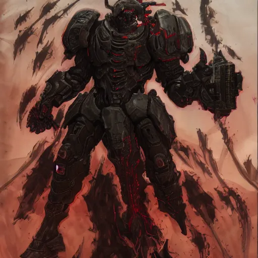 Image similar to doom slayer, painted by tsutomu nihei, painted by stanley lau