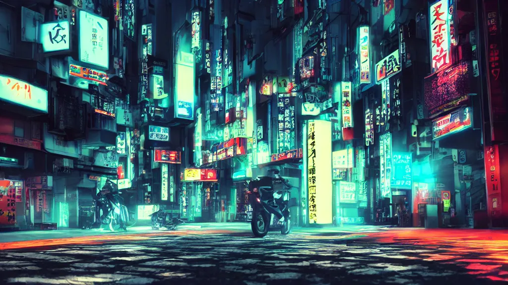 Image similar to japan cyber punk, night vibes, neon lit, cinematic lighting, octane render, 4 k, dark, hyper realistic