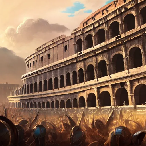 Image similar to ground view of a colosseum arena, profile picture, organic painting, sunny day, matte painting, bold shapes, hard edges, street art, trending on artstation, by huang guangjian, gil elvgren, ruan jia, randy vargas, greg rutkowski