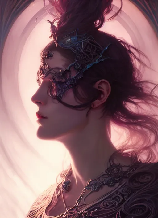 Image similar to Necromancer Sorceress, fantasy magic, undercut hairstyle, dark light night, intricate, elegant, sharp focus, illustration, highly detailed, digital painting, concept art, matte, art by WLOP and Artgerm and Greg Rutkowski and Alphonse Mucha, masterpiece