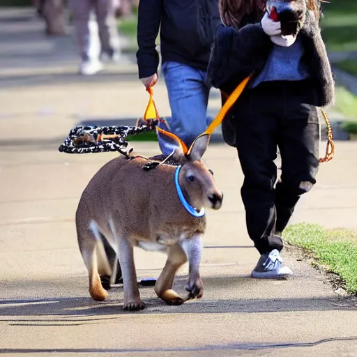 Image similar to Pete Davidson!!! walking a kangaroo, photo