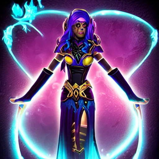 Prompt: Nox goddess of the night from the game Smite, retro, photo