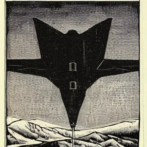 Image similar to woodcut of a b 2 stealth bomber by albrecht durer