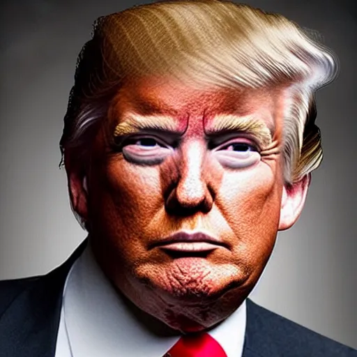 Image similar to a portrait of donald trump with highly detailed hair. for the cover of his autobiography.