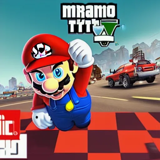 Prompt: mario in style of grand theft auto