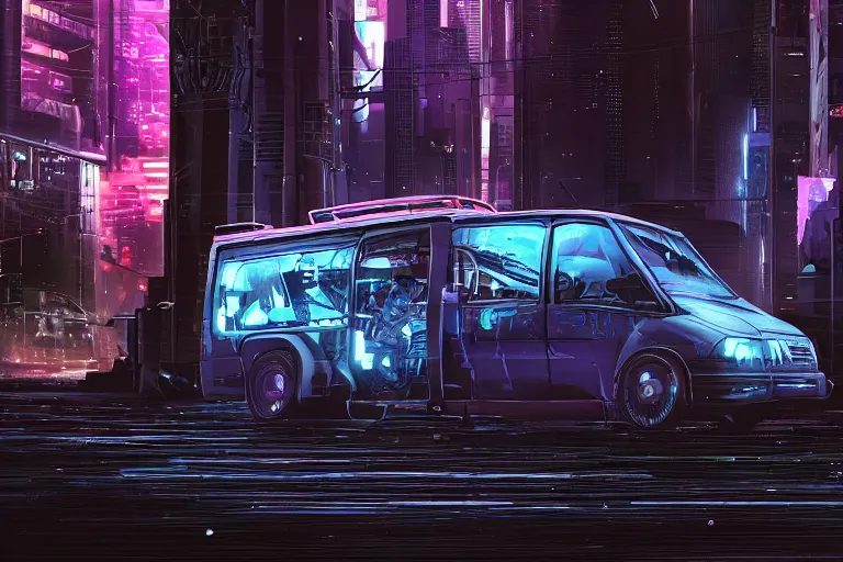 Image similar to cyberpunk version of ( a team van )