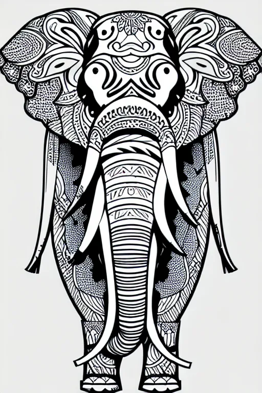 Image similar to elephant ornaments fractal ink drawing line art colouring page vector