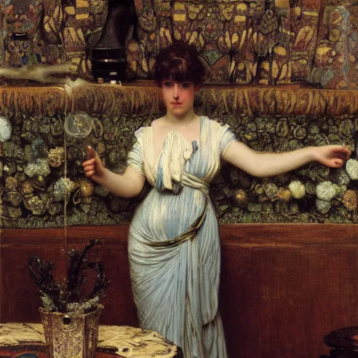 Image similar to a portrait of a female android by sir lawrence alma - tadema