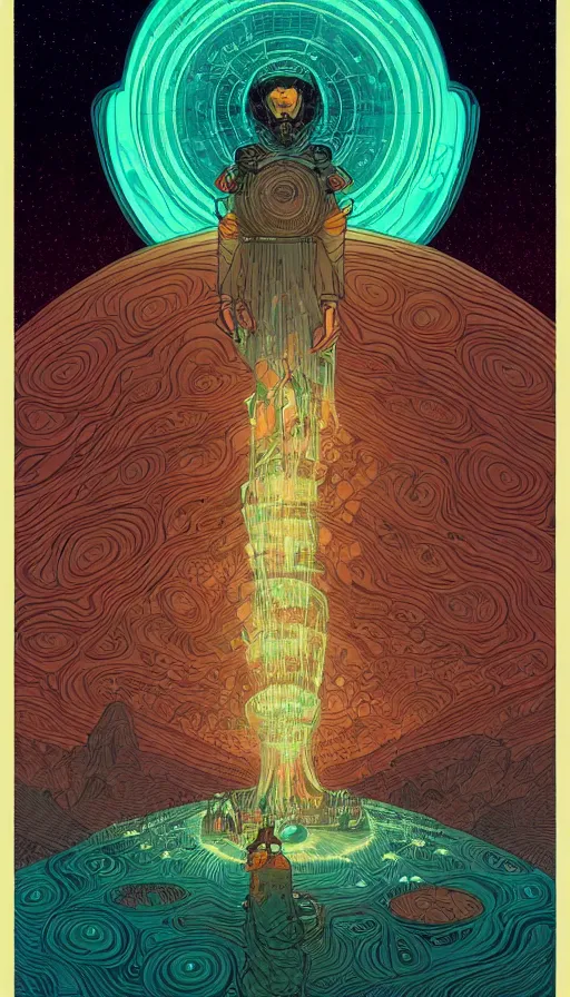 Image similar to the ancient oracle of the dreaming, futurism, dan mumford, victo ngai, kilian eng, da vinci, josan gonzalez