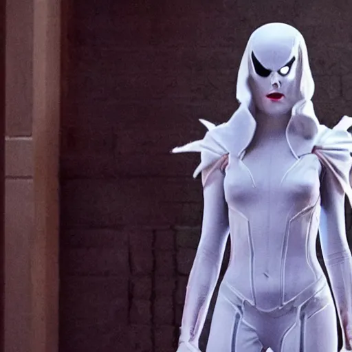 Image similar to Emma Stone as Ghost Spider in the Marvel Cinematic Universe