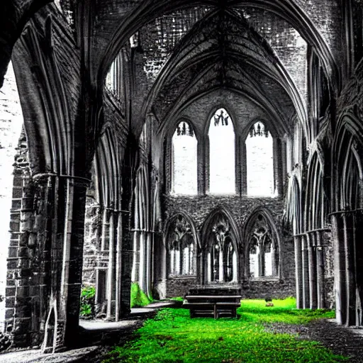 Image similar to Tintern abbey in the style of the upside down in Stranger Things