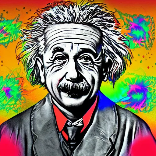 Prompt: Albert Einstein first LSD trip 4k detail