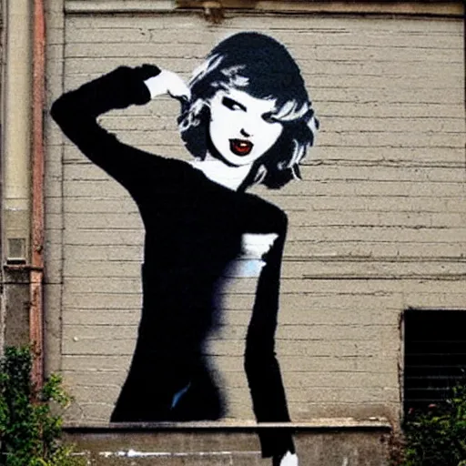 Image similar to a taylor swift painting by banksy, street art photography