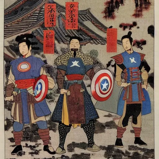 Image similar to the avengers in old china in tang dynasty