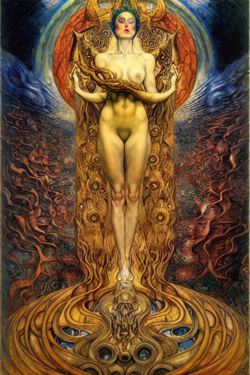 Image similar to Divine Chaos Engine by Karol Bak, Jean Delville, William Blake, Gustav Klimt, and Vincent Van Gogh, symbolist, visionary