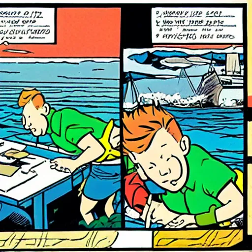 Image similar to a splash panel from Tintin by Hergé