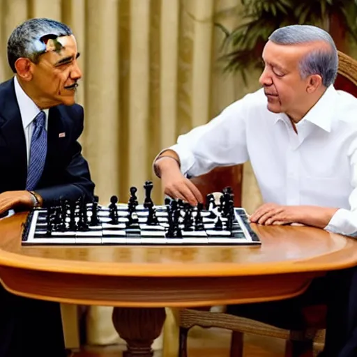 Image similar to barack obama and recep tayyip erdogan playing chess